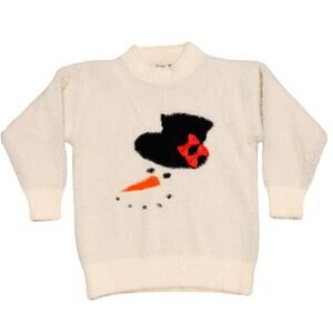 Mia Belle Girls Frosty the Snowman Fuzzy Knit Pullover Sweater White Size 4T